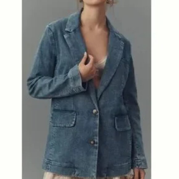 LIKE NEW! Anthropologie Maeve Oversized Denim Blazer Size Small - Picture 5 of 11
